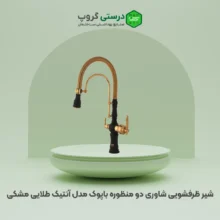 شیر ظرفشویی شاوری دو منظوره باپوک مدل آنتیک طلایی مشکی